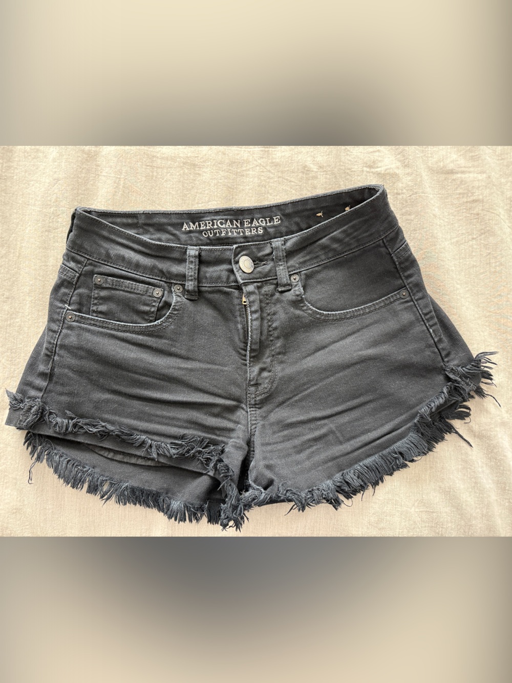 American Eagle Outfitters Black Frayed Hem Jean Shorts